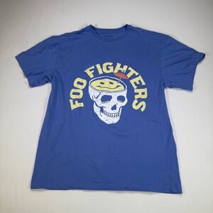 Foo‎ Fighters T-Shirt Skull Smiley Face Umbrella Blue Band Tee SM/MD
